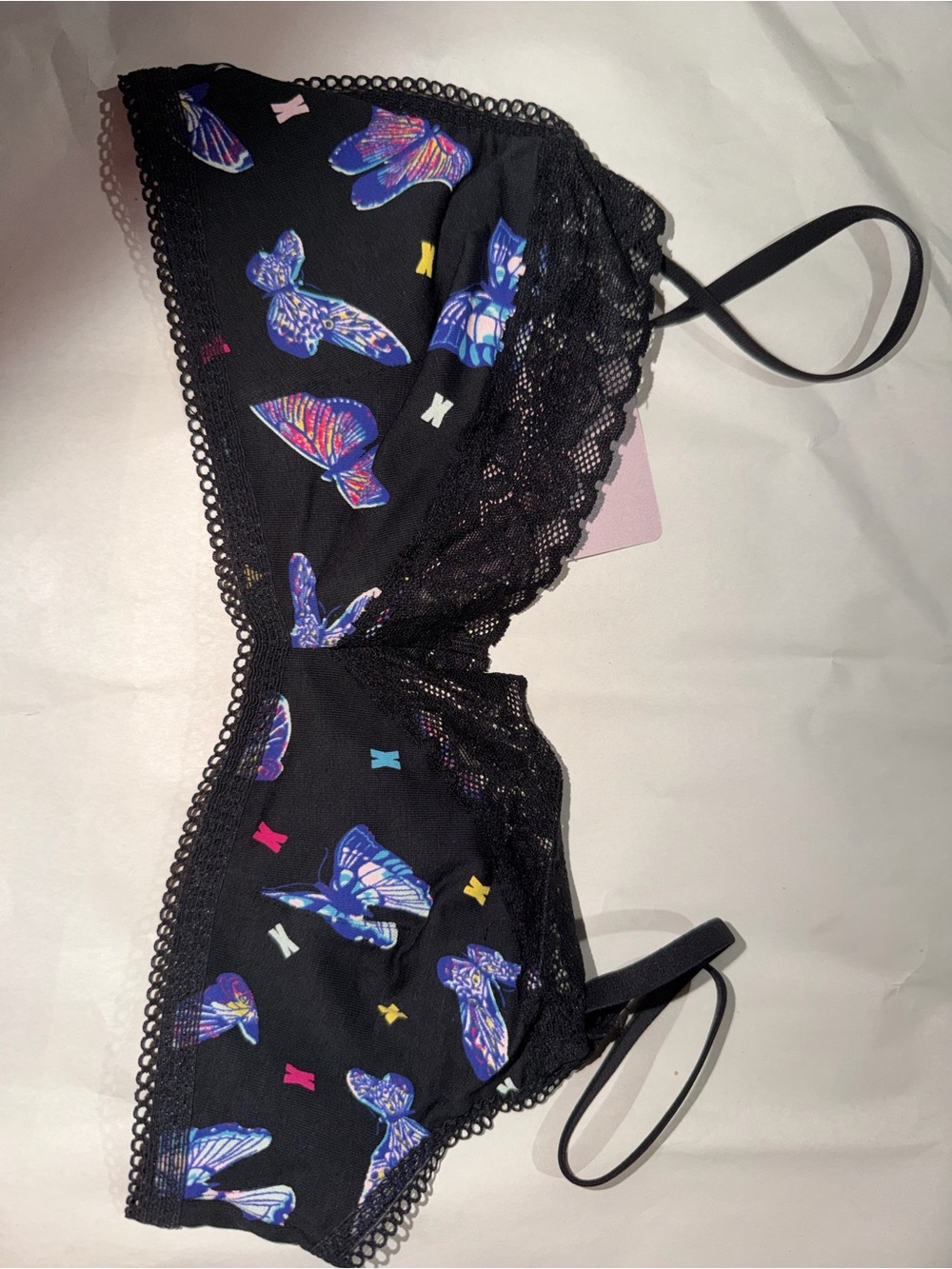 Savage X Fenty Black Butterfly Lace Bralette with Multicolor Accents